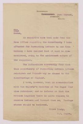 Letter from F. H. Hague,