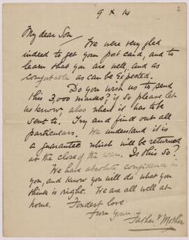 Letter to Ifor from his father,