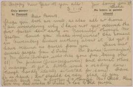 Postcard from Ifor to his parents,