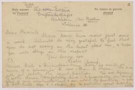 Postcard from Ifor to his parents,