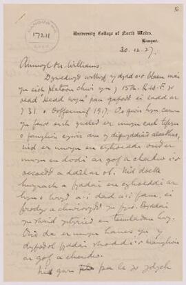 Llythyr oddi wrth Silyn at 'Ex Sergeant Idwal Williams, Penmorfa,