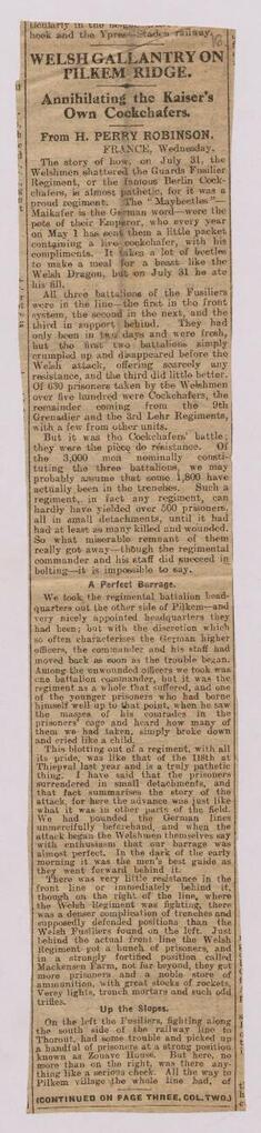 Newspaper cutting : “Welsh Gallantry on Pilckem Ridge”,