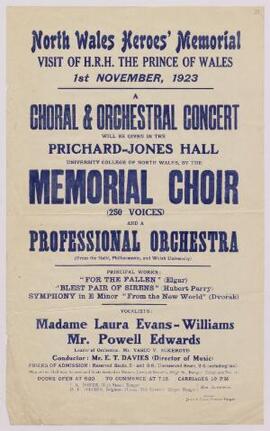 Poster: “North Wales Heroes’ Memorial – Visit of H.R.H. the Prince of Wales, 1st November 1923”,