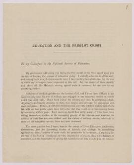 "Education and the Present Crisis",