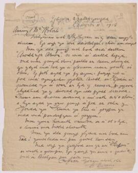 Llythyr oddi wrth Evan Evans, Yr Ysgwrn, Trawsfynydd (tad Hedd Wyn) at R Silyn Roberts,