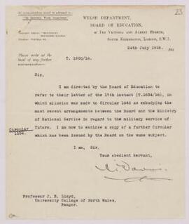 Letter and Circular 1054 regarding the military service of tutors,