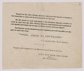 Message from C.G. Blackader, Major General,