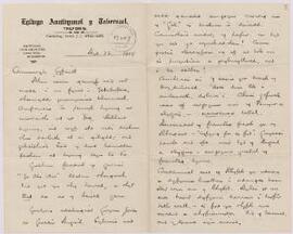 Llythyr oddi wrth Y Parch. J.J. Williams at Silyn,