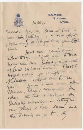 Letter sent 14 Dec 1916,
