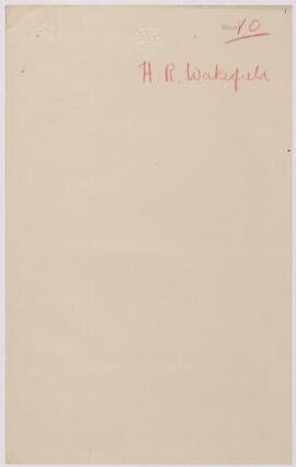 H. R. Wakefield, Swansea, re Frank Bennett, Oct,