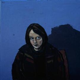 [Unidentified sitter, blue background].