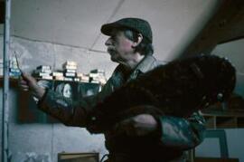 [Kyffin at work in his studio]