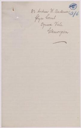 Dr. Andrew W. Anderson, Ogmore Vale, Dec,