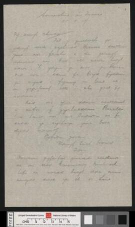 Llythyrau : Rhyfel Byd Cyntaf,