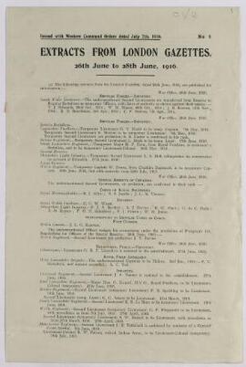 Extracts from London Gazettes, nos 1-24, issued with Western Command Orders dated 7 July-8th Dec....