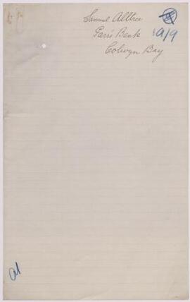 Samuel Alltree, Colwyn Bay, Nov,