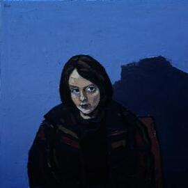 [Unidentified sitter, blue background].