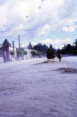 [Wide, dusty street with petrol pump]