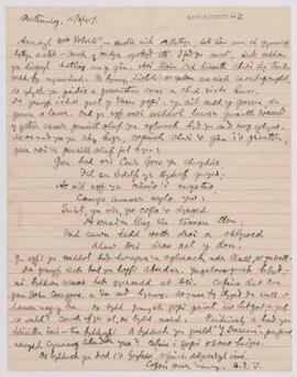 Llythyr oddi wrth J. R. T. [John Richard Williams, 'Tryfanwy'], ym Mhorthmadog,