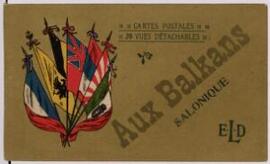 Llyfryn o ugain cerdyn post yn dwyn y teitl "Aux Balkans Salonique".