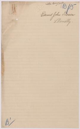 Edward John Bowen, Llanelli, Jan,