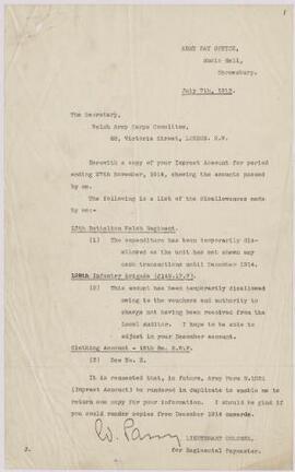 Imprest accounts Nov. 1914-Oct. 1916, passed by the Regimental Paymaster, Shrewsbury. 1914-16,